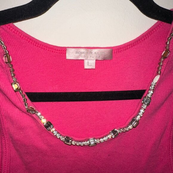 Romeo & Juliet Couture Pink Beaded Neck Ribbed Tank Top - Picture 2 of 4